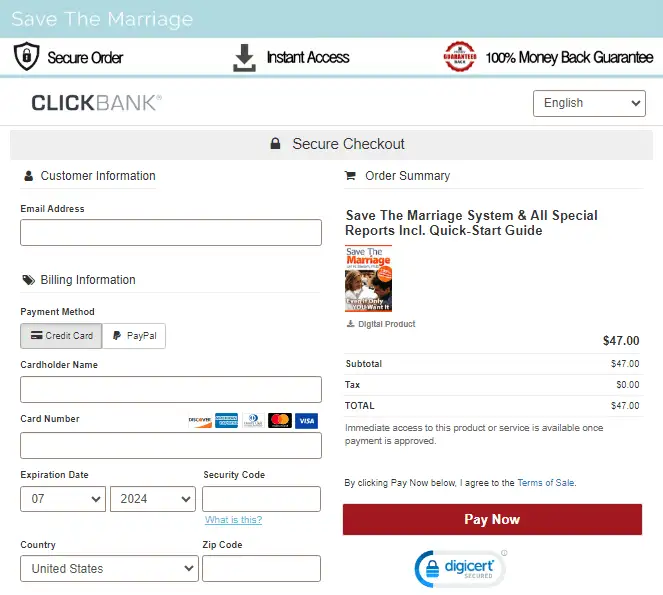 Save The Marriage System - Checkout Page